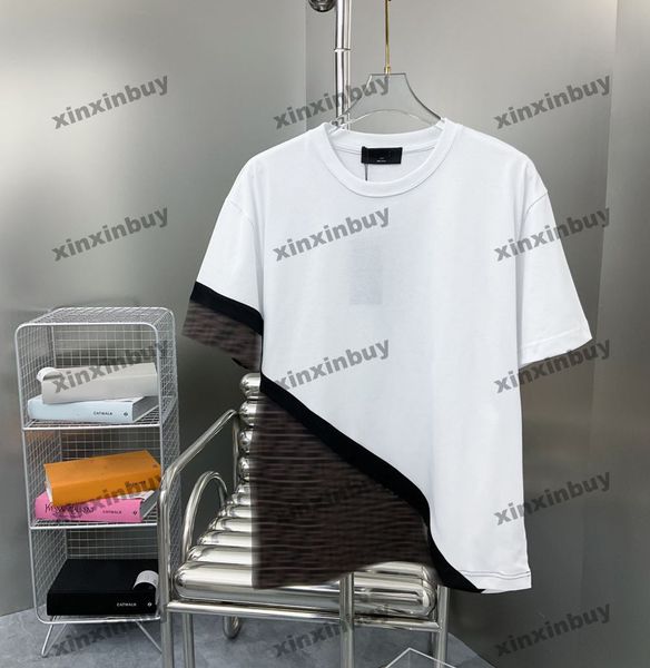 

xinxinbuy men designer tee t shirt 23ss panelled double letter printing pattern roma short sleeve cotton women black white s-xl, Black;brown