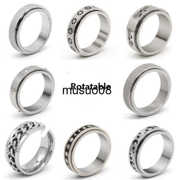 

band rings anxiety stainless steel ring women men moon fidgets spinner rings trendy rotate y spinning anti stress accessories jewelry j23060, Silver