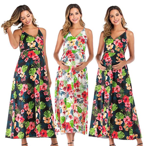 

maternity dresses 2022 pregnant women's dress spring and autumn cotton pendant skinny flower beach dress pregnant mother pgraphy party, White