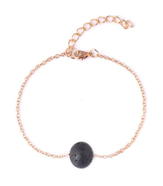 

fashion simple style gold color chain black lava stone bracelet aromatherapy essential oil diffuser bracelet for women jewelry6131950, Golden;silver