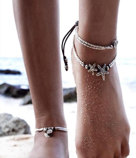 

anklets summer beads pendant anklet foot chain ankle starfish bracelet charm double beach vintage jewelry5838703, Red;blue