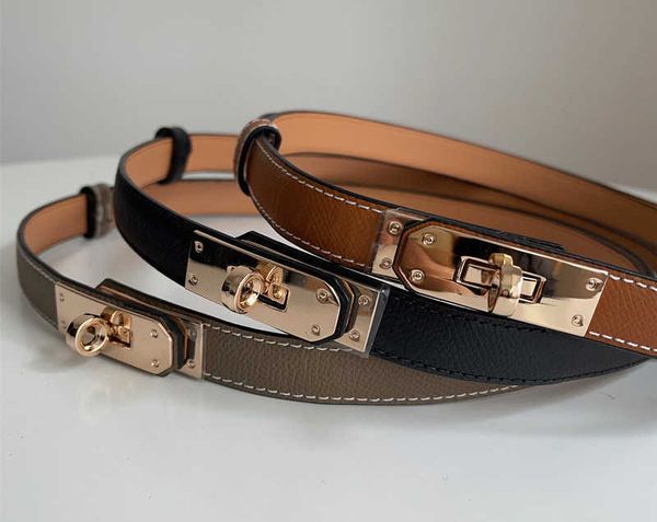 

belts suspenders classic fashion versatile layer cowhide adjustment thin texture lock buckle women's belt yd321, Black;brown