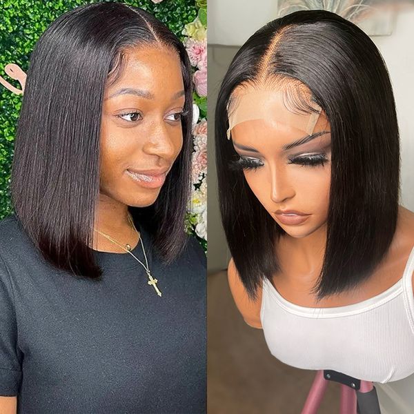 

5x5 closure bob wig gluleless straight human hair wigs for women pre plucked remy 4x4 brazilian lace front short bob wigs, Black;brown