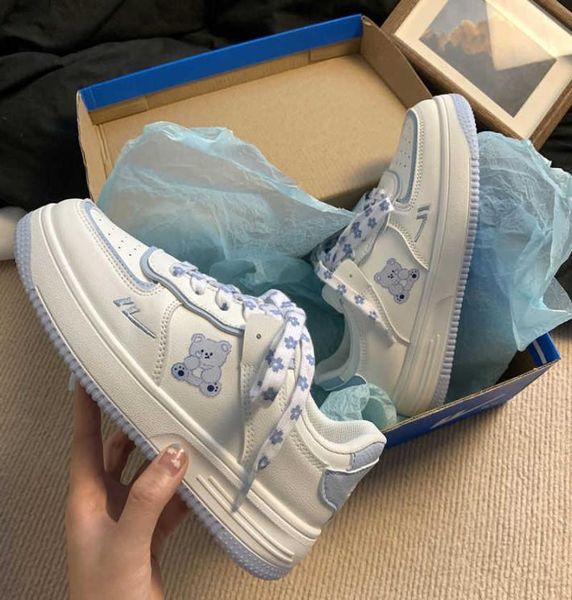 

dress shoes houzhou kaii bear shoes women sports white sneakers platforms 2021 tennis female flats casual anime lolita harajuku t29571629, Black