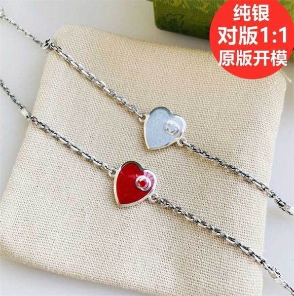 

designer jewelry bracelet necklace ring enamel glue dropping red heart 925 used blue heart women's interlocking love couple bracelet, Black