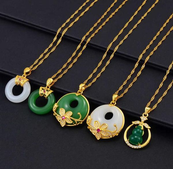 

anniyo round flower gourd green white stone pendant necklaces women girs chinese cultural fashion luxury accessories 002236 h09182786746, Silver