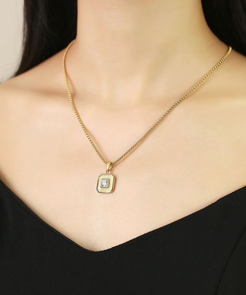 

women's pendnat necklace personalized and trendy stainless steel square pendant necklace inlay cubic zirconia jewelry gift yw38pn-1616, Golden;silver