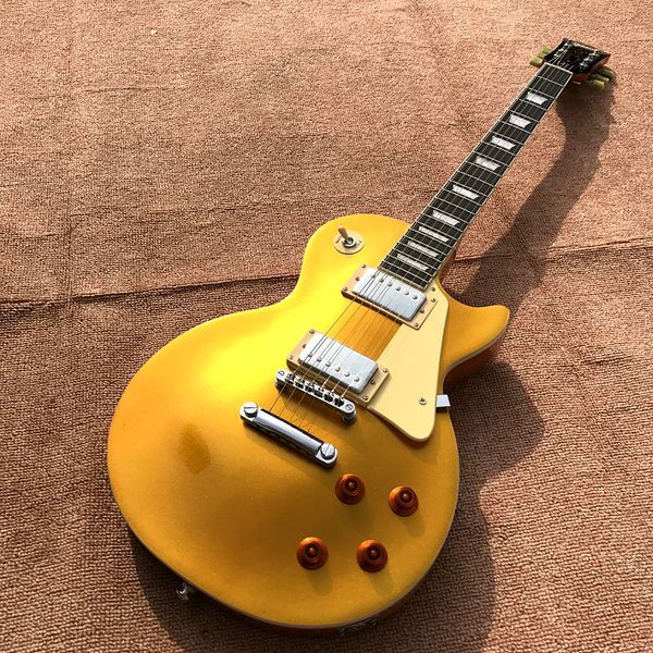 

custom shop, lp standard electric guitar, gold silver hardware, guitar, ing