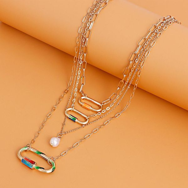 

pendant necklace necklace designer cool multi-layered geometric hollow oval pearl pendant necklace, hip-hop street necklace multilayer jewle, Silver
