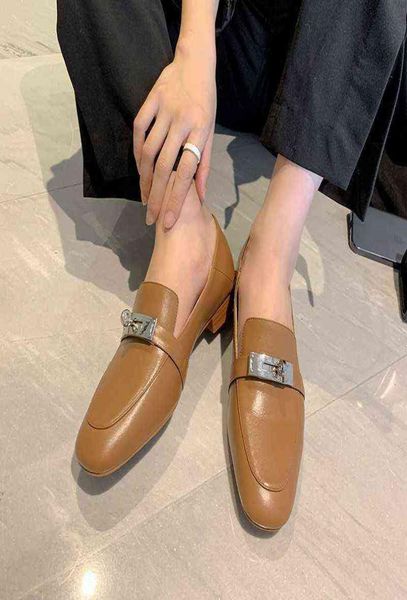 

elephant grey h family kelly lock flat bottom loafers women039s british style one foot on small leather shoes two square head6313287, Black
