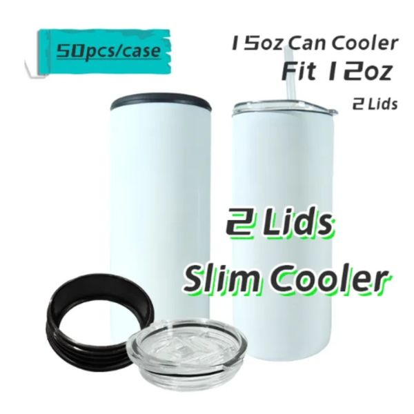 

promotion local warehouse 15oz sublimation slim can cooler with dual lid l01