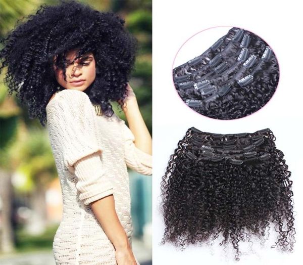 

1 jet black brazilian straight hair afro kinky clip in extensions 7pcsset 100g kinky curly clip in human hair extensions1292017, Black;brown