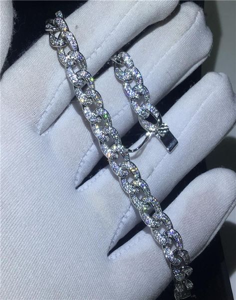 

vecalon hiphop chian bracelet pave set 5a cubic zirconia white gold filled party wedding bracelet for women men rock jewelry2594835, Black