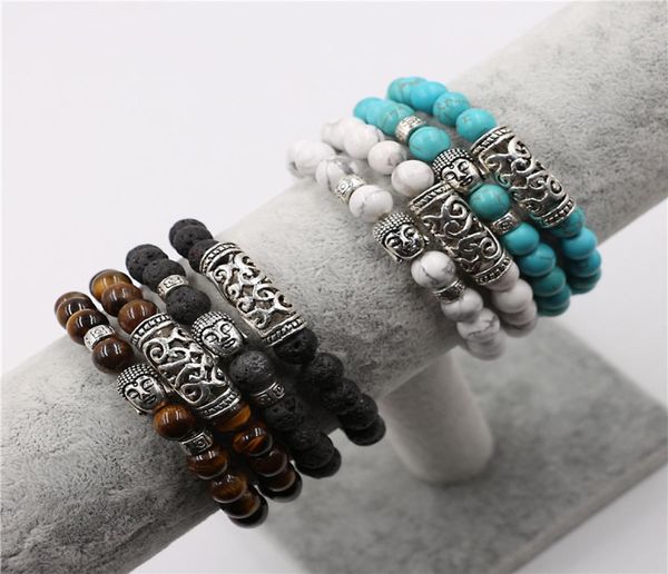 

retro buddha turquoise lava rock beaded bracelets strands yoga natural stone buddha bracelet for women men fashion jewelry will an3948341, Black