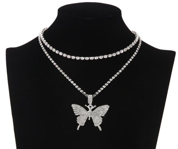 

iced out butterfly necklace women rhinestone chain choker trendy bling chocker necklaces 2020 fashion luxury jewelry gift6038325, Golden;silver