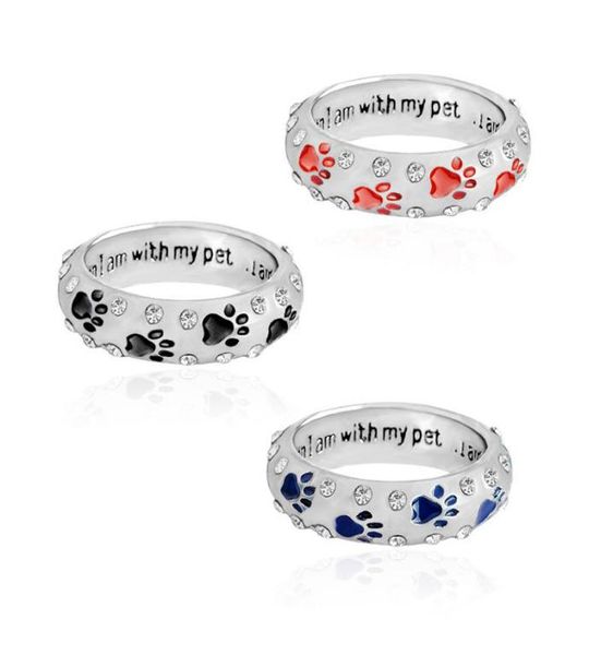 

fashion metal rhinestone hand stamped paw printquotwhen i am with my petquotdog animal pet rings foot print pet2310718, Silver