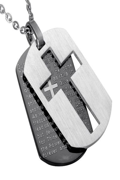 

cross necklaces pendants christian jewelry bible lords prayer dog tags gold color stainless steel christmas gift for men3793909, Silver
