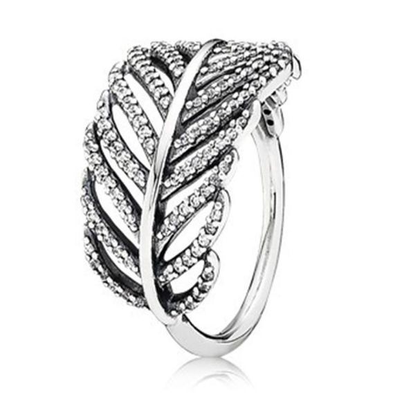 

cluster rings authentic 925 sterling silver shimmering feather ring for women anniversary party trendy gift fine europe jewelry7366830, Golden;silver