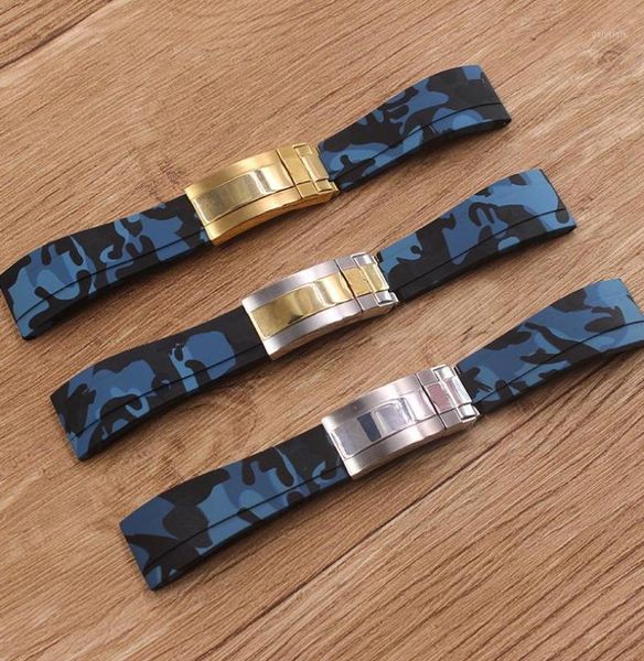

watch accessories waterproof camo rubber silicone strap 20mm strap wristband mens watch band16938655, Black;brown