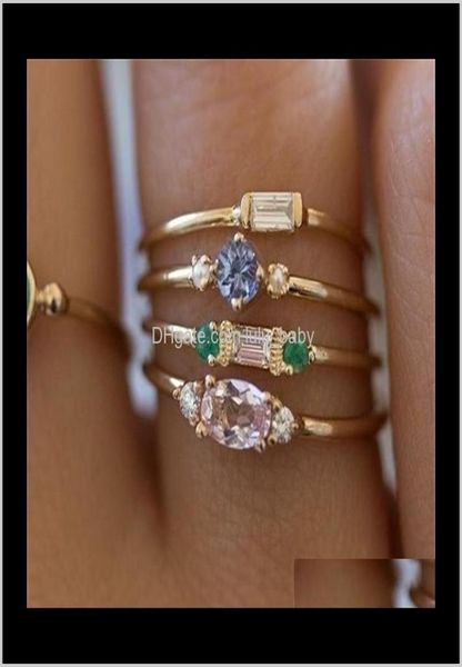 

cluster rings jewelry4 pcsset crystal zircon gold vintage bohemian women engagement party ring set jewelry t095 drop delivery 2022127263, Golden;silver