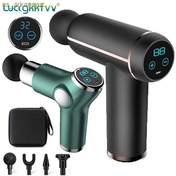 

lcd display massage gun portable percussion pistol massager body neck deep tissue muscle relaxation pain relief fitness l230523