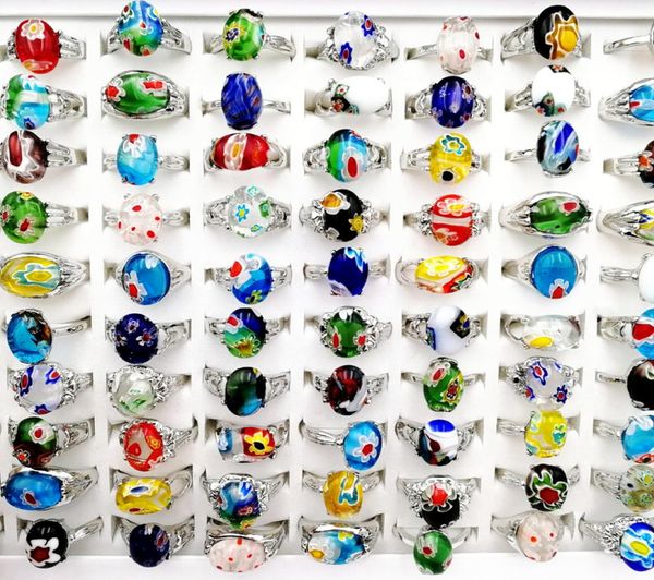 

20 pieceslot imitation glaze band rings mix style glass flower designs fit women039s and men fashion party charm gem je7667650, Silver