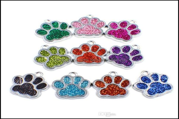 

charms jewelry findings components 50pcs hc358 bling enamel cat dogbear paw prints hang pendant fit rotating key chain keyrings b2931966, Bronze;silver