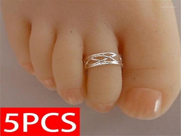 

5pcs 925 silver foot ring fashion women elegant adjustable antique toe ring foot beach jewelry13390698, Golden;silver
