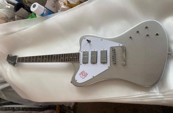 

custom shop non reverse fire thunderbird metallic silver electric guitar abr1 bridge tailpiece black p90 pickups eagle pickgu1754274