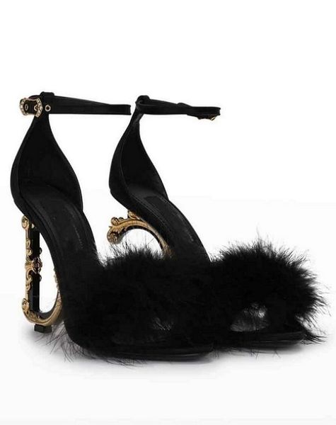 

famous brands keira sandals shoes women baroccoheel feather ankle strap lady sandalias d and gshape heels sculptural baroque par6290480, Black