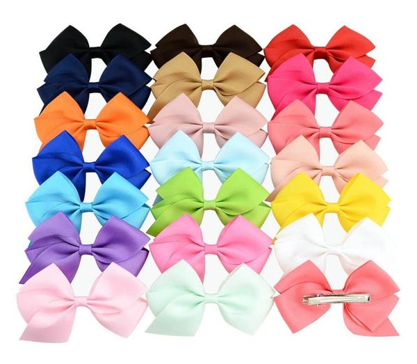 

4quot girls solid grosgrain ribbon hair bow clips ribbon hairbow with clips 60pcslot fashion kids headwear hair accessories  4234924, Golden;silver