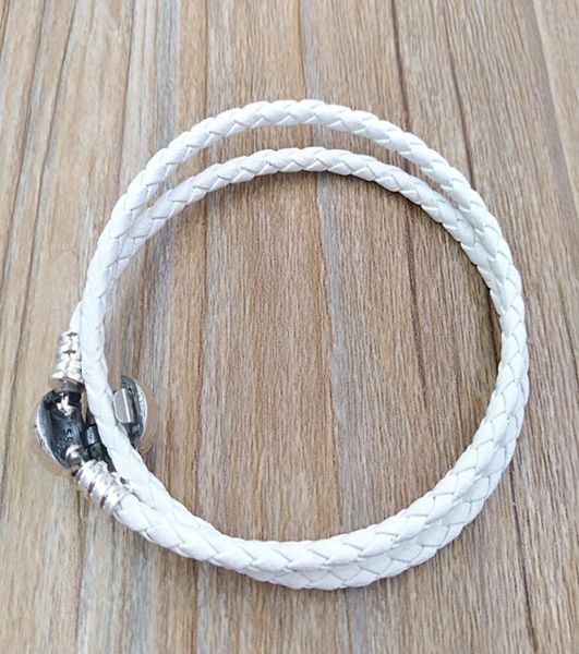 

ivory white braided doubleleather charm bracelet authentic 925 silver fits european pandora style jewelry charms beads handmade a5276654, Golden;silver