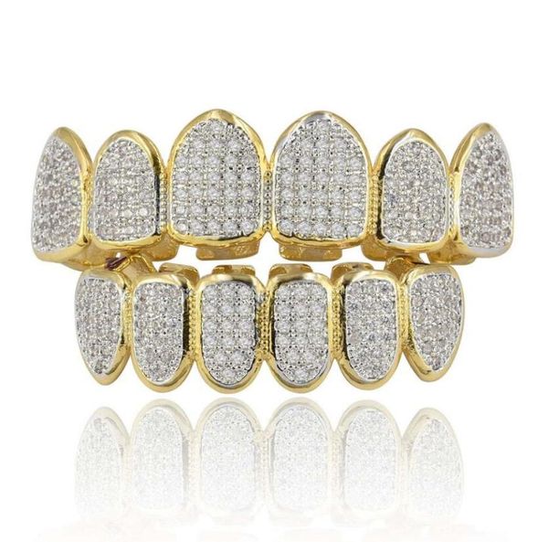 

hip hop goldplated microinlaid teeth hip hop teeth grillz pink zircon bracket big gold tooth jewelry9754024, Black
