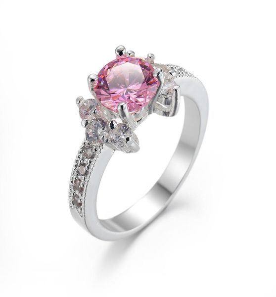

whole 6 pcslot luckyshine daily jewelry holiday gift fire flower pink cubic zirconia gemstone 925 silver plated women ring ne3880019, Golden;silver