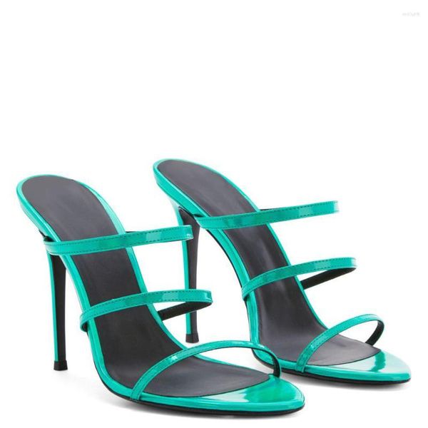 

dress shoes strappy mules sandals for women 2023 summer stilettos open toe orange gold party high heels large size slides, Black