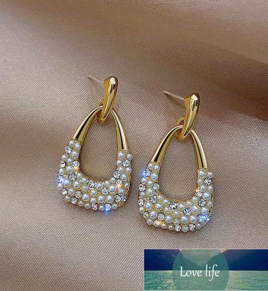 

trendy crystal geometric dangle earrings for women water drop imitation pearl round tassel earring girl party engagement jewelry f5407861, Silver