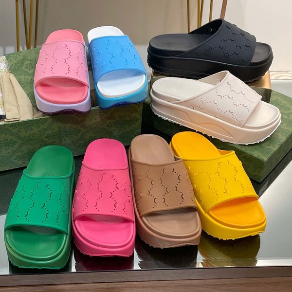 

candy-colored slippers designer vintage rubber women men slipper solid color women's flat thick sole sandal printing embossing rubber a, Black