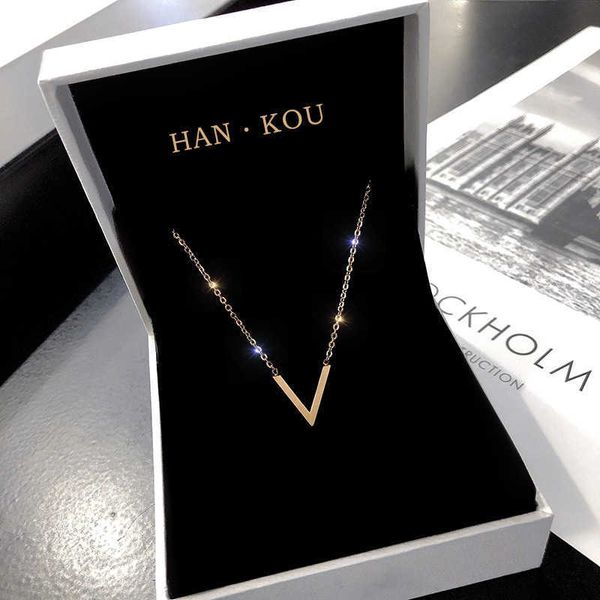 

pendant necklaces simple cute letter v pendant necklaces (without box) for women fashion party jewelry dress accessories titanium steel good, Silver