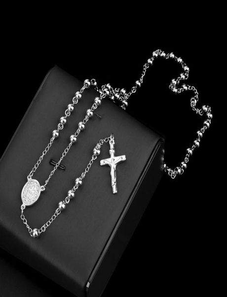 

classic silver rosary beads chain cross crucifix religious catholic stainless steel necklace women039s men039s 4mm6mm8mm15587562