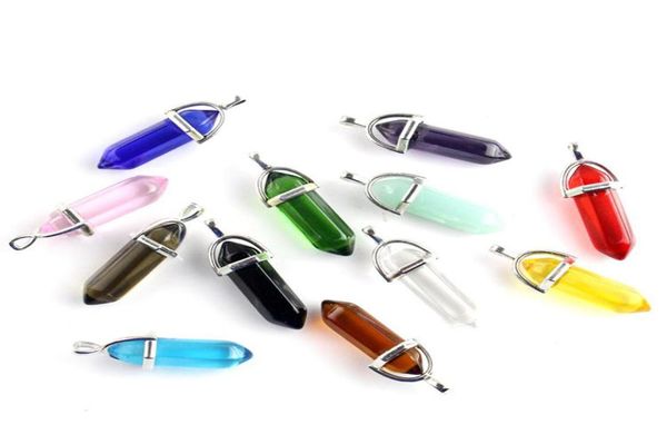 

50 colors natural crystal quartz healing point pendant gemstone hexagon shape chakra stone charm without chain necklace jewelry in9320997, Silver