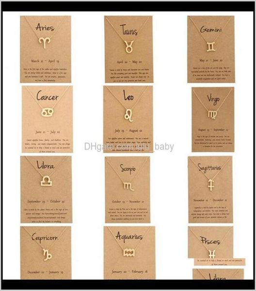 

12 zodiac with gift card constellation sign silver chains necklace for men women fashion jewelry in bulk ship cdfjv t5ykd4700196
