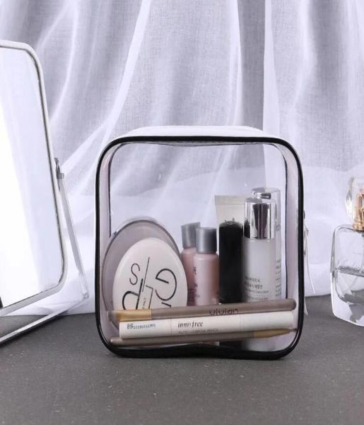 

100pcs cosmetic bag big transparent pvc cube white border brief sample wash storage bag7740986