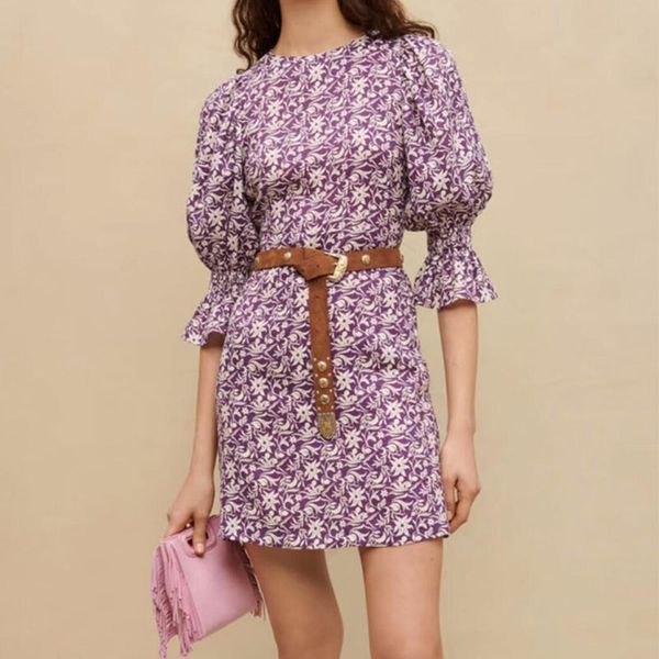 

2023 designer dress robe new mixed color flower print back hollow princess sleeve dress women, Black;gray