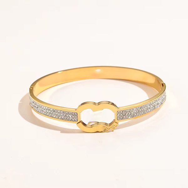 

luxury brand letter bangle bracelet 18k gold plated micro pave stainless steel jewelry for women gift, Black