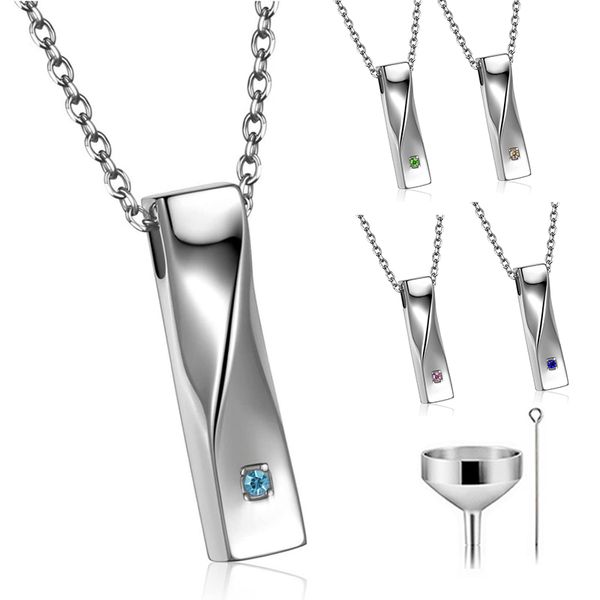 

crystal birthstone ashes urn stainless steel twist cuboid bar pendant ashes memorial urn keepsake cremation crystal jewelry urns, Silver