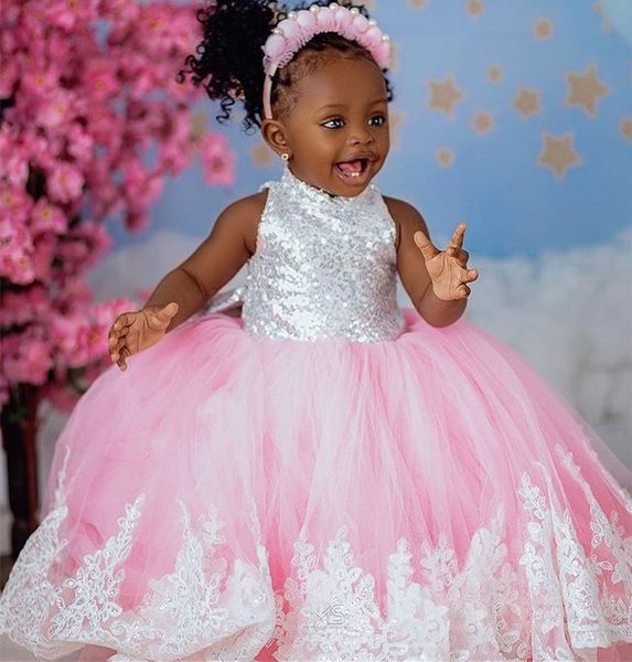 

2023 pink lace flower girl dresses ball gown tulle sequined tutu lilttle kids birthday pageant weddding gowns zj5165, White;blue
