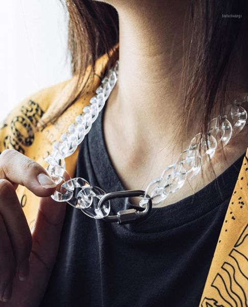 

chokers cool transparent chain acrylic lock choker necklace for women men hip hop cuban simple punk pendant trendy jewelry 16328756, Golden;silver