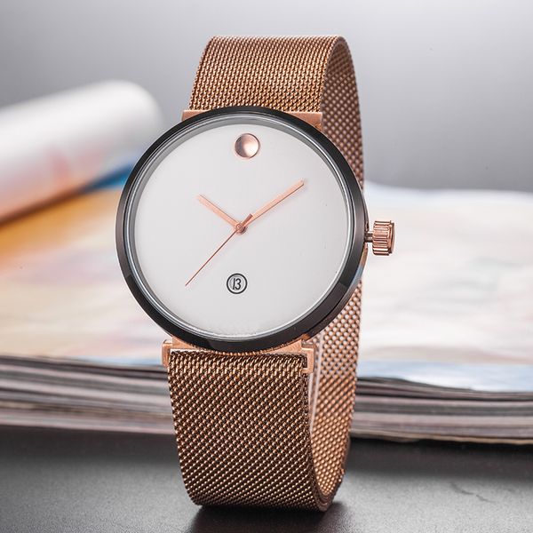 

2023 new watch men's leisure diamond watches gold steel stainless steel quartz wristwatch strap male relogio masculino movad3, Slivery;brown