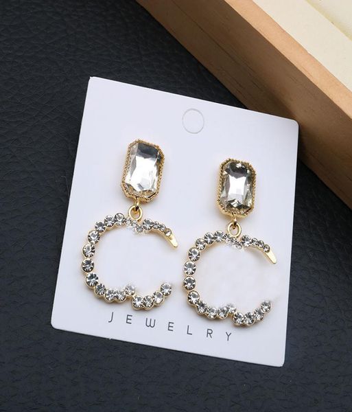 

luxury diamond pendant earrings women charm earring designer crystal earrings studs rhinestone earrings whole8566564, Golden
