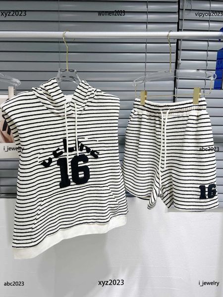 

luxury tracksuits designer summer suits women casual sets size s-l 2pcs sleeveless hooded pullover and striped shorts, Gray